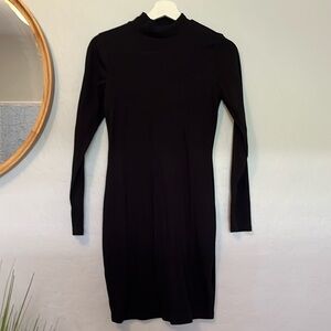 Mock neck black ribbed dress